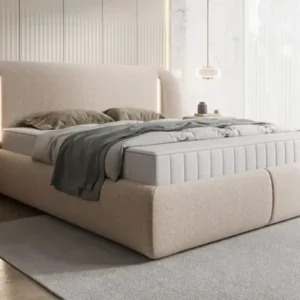 Designer Polsterbett Momo in Strukturstoff mit Stauraum und LED