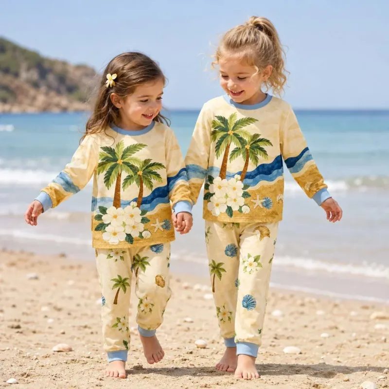 Coastal Palm Breeze Bamboo Two Piece Long Sleeve Pajama Set