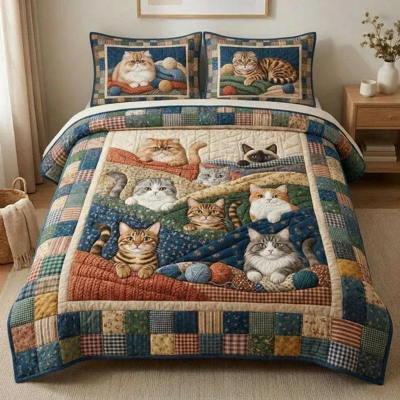 Cozy Cat Paws Bamboo Quilt Bedding Set