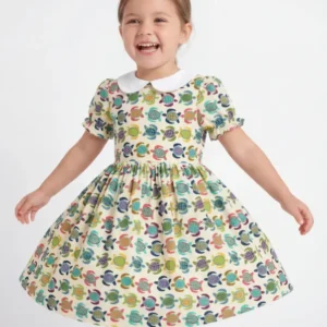 Happy Turtle Parade Bamboo Peter Pan Collar Dress