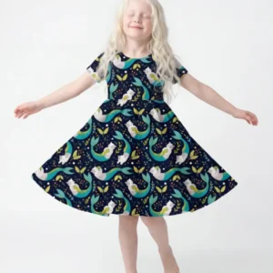 Midnight Mermaid Cats Bamboo Twirl Dress