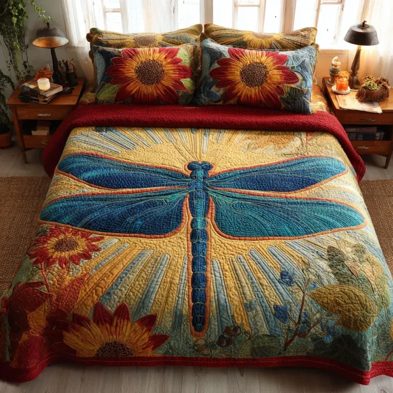 Dragonfly Bloom Bamboo Quilt Bedding Set