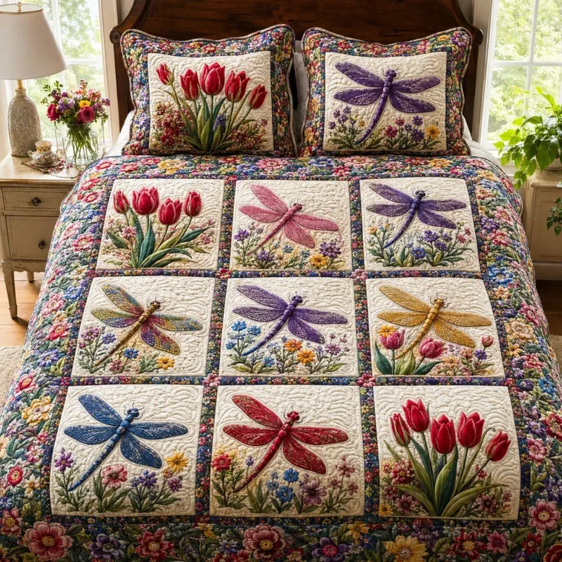 Dragonfly Meadow Bamboo Quilt Bedding Set