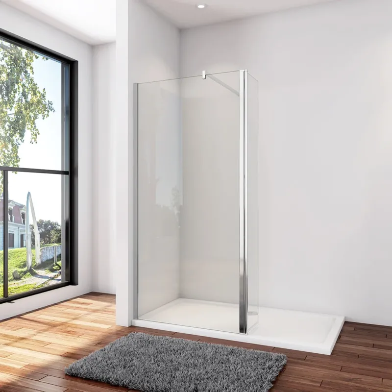 Duschwand Duschabtrennung 140+30 x H.200 cm 8mm NANO Glas Aluminium Stabistange 140 cm Duschhaus