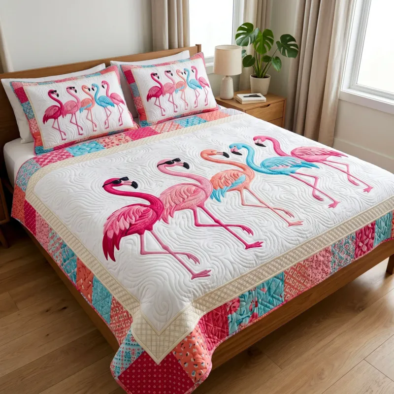 Flamingo Dreams Bamboo Quilt Bedding Set