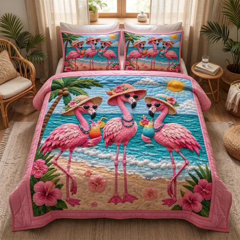 Flamingo Harmony Bamboo Quilt Bedding Set