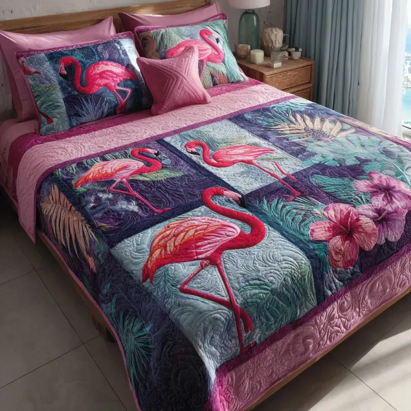 Flamingo Retreat Bamboo Quilt Bedding Set