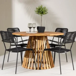 Garten Essgruppe Samira – 5-teiliges Gartenmöbel-Set mit rundem Tisch aus Akazie