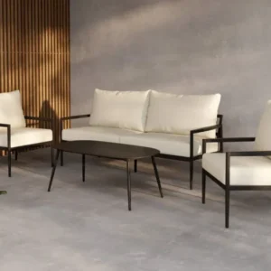 Garten Loungeset Bellano – 4-teiliges Outdoor-Set in Schwarz-Beige mit Aluminiumrahmen