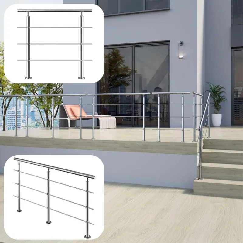 DUSCHHAUS Edelstahl Treppengeländer Silber – 1,8 mm Massiv mit 3 Querstreben