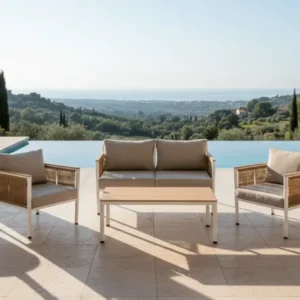 Garten Loungeset Belora – Aluminium Sitzgruppe mit Sofa, 2 Sesseln & Tisch