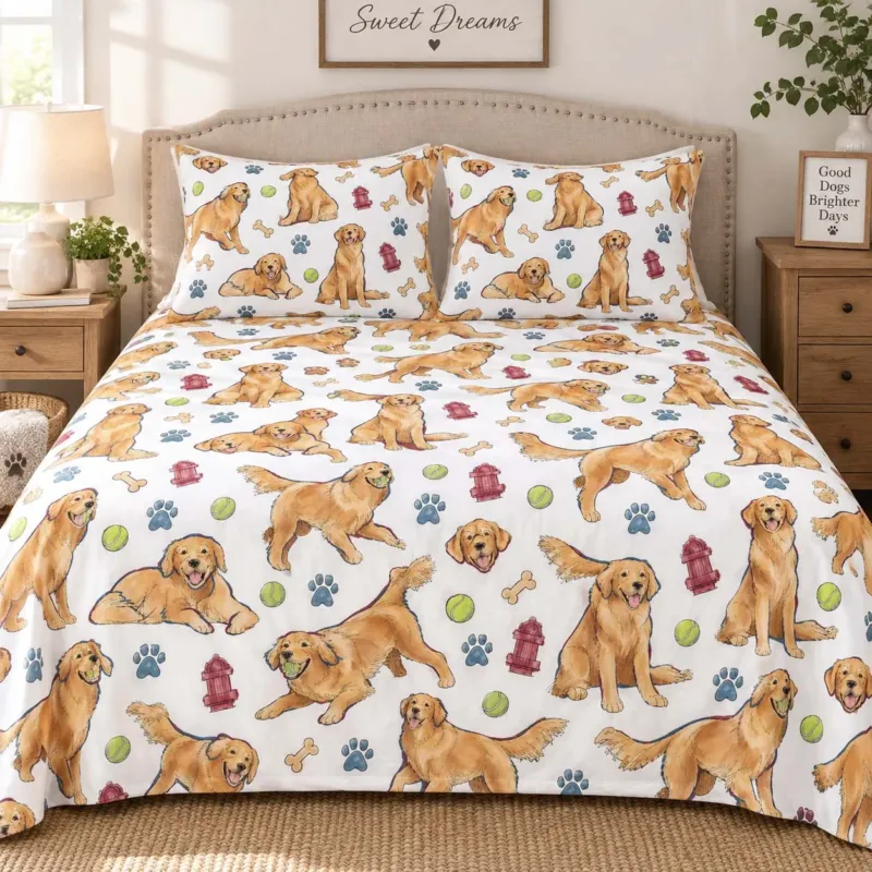 Golden Retriever Dog Park Bamboo Bedding Set
