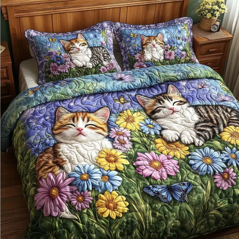Graceful Cat Wander Bamboo Quilt Bedding Set