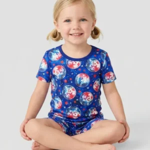 USA Disco Balls Bamboo Two Piece Short Sleeve Shorts Pajama Set