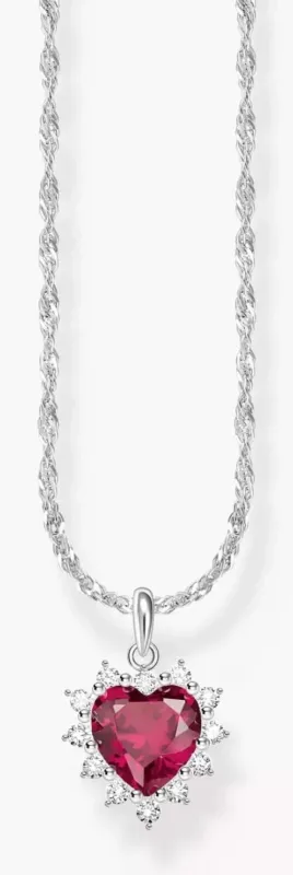 Silberne Kette mit Herz-Anhänger, rotes Strass-Herz mit funkelnden Steinen