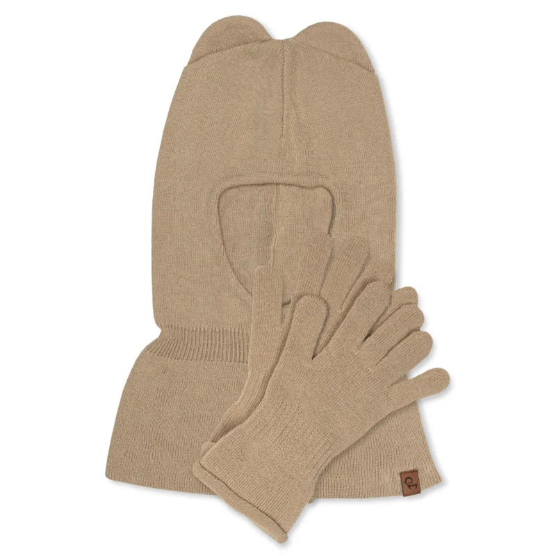 Kids' Knit Balaclava & Gloves Cotton 2-Piece Set Creamy Beige