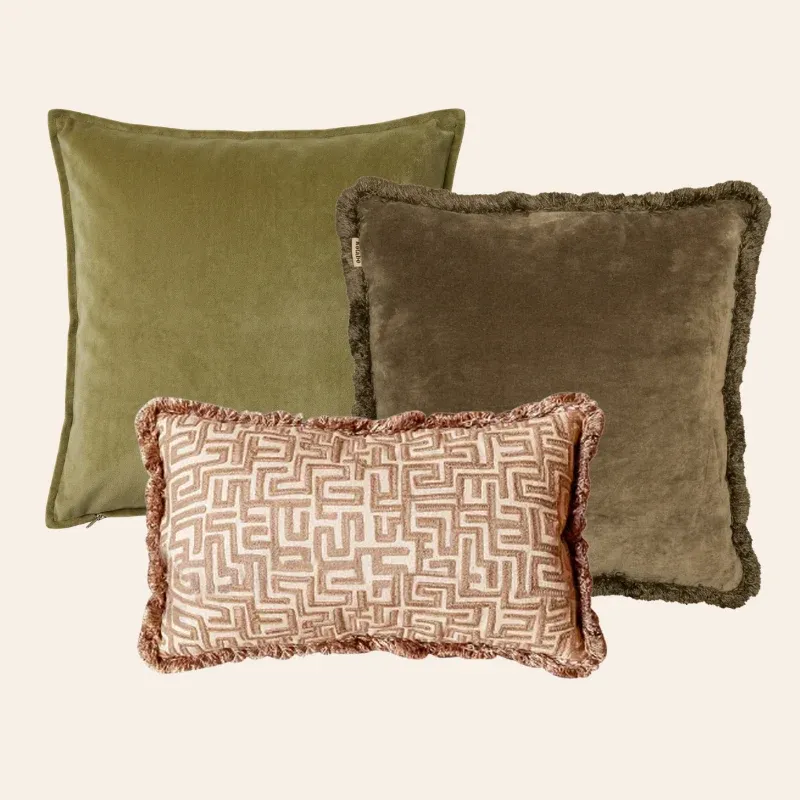 Kotabo sierkussenset Carolina – Set van 3 kussens – Perfect Pistache, Olive Oasis & Bold Beige