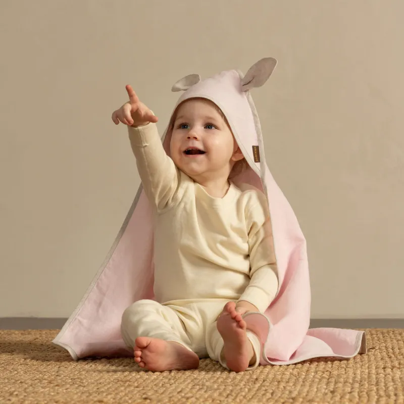 Linen Baby Towel with Ears in dusty pink