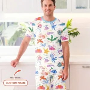 Tide Pool Pals Custom Name Bamboo Men Short Sleeve Short Pajama Set