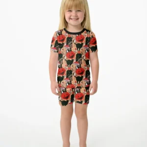 Black Cat And Pumpkin Halloween Bamboo Two Piece Short Sleeve Shorts Pajama Set