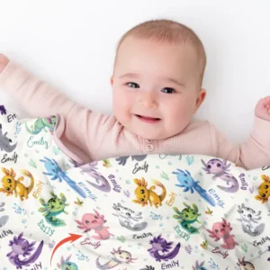 I Love You Axolotl Custom Name Bamboo Blanket