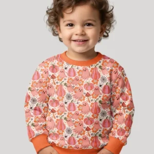 Pink Ghost Pumpkin Fall Floral Halloween Bamboo Crewneck Sweatshirt