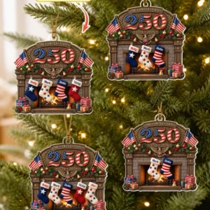 USA 250th Anniversary Fireplace 1-Side Photo Acrylic Ornament