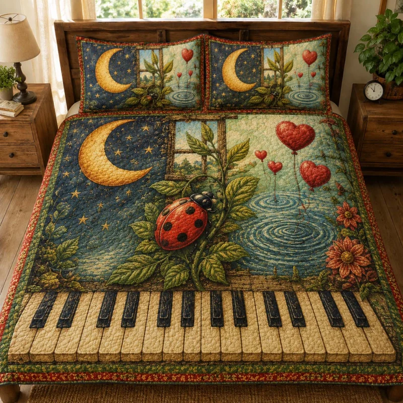 Moonlit Ladybug Melody Bamboo Quilt Bedding Set