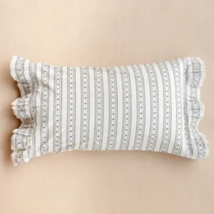 TBCo Cotton Pillowcase with Navy Ditsy Floral Pattern and Delicate Frill Edge, Featuring Striped Design and Envelope Closure