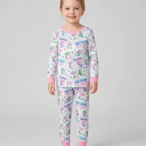Custom Name and Age Birthday Mermaid Bamboo Two Piece Long Sleeve Pajama Set
