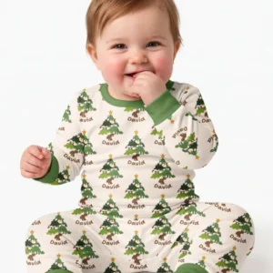 Dino Christmas Tree Bamboo Two Piece Long Sleeve Pajama Set
