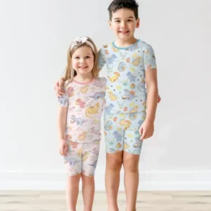 Dino Easter Bamboo Two Piece Short Sleeve Shorts Pajama Set