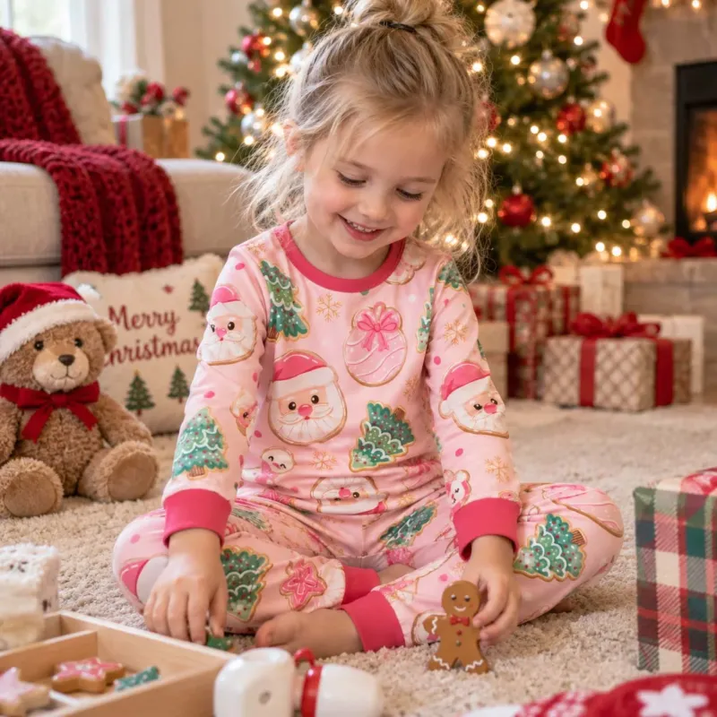 Pink Christmas Cookie Party Bamboo Two Piece Long Sleeve Pajama Set