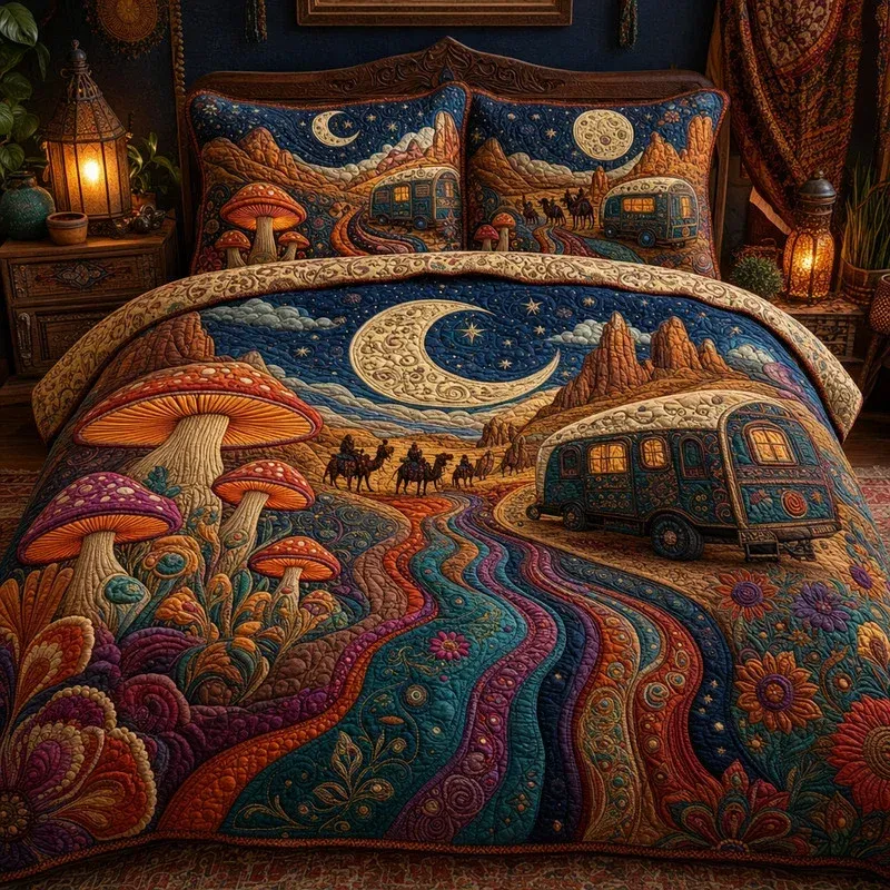 Psychedelic Dreamscape Bamboo Quilt Bedding Set