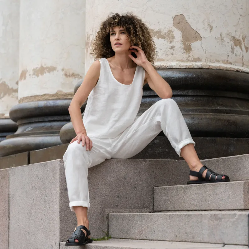 Linen Matching 2-Piece Set of Ana Crop Top & Dakota Pants in pure white