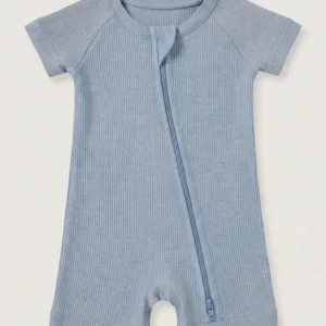 Misty Blue Ribbed Bamboo Shorty Zippy