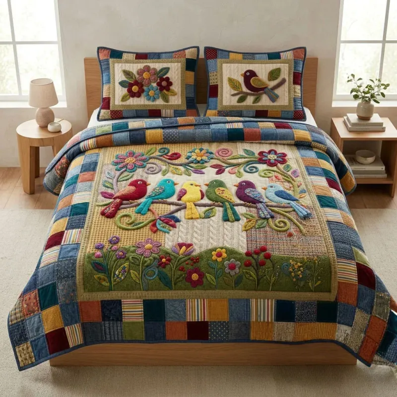 Songbird Fence Meadow Bamboo Quilt Bedding Set
