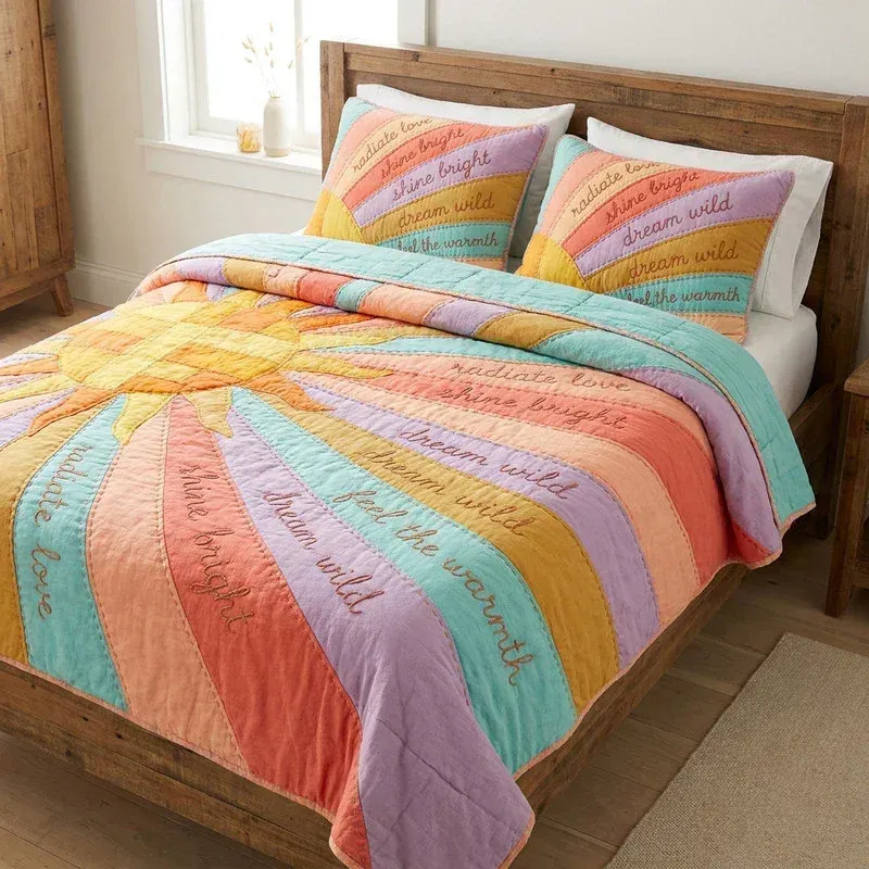 Sunshine Rainbow Typography Bamboo Quilt Bedding Set