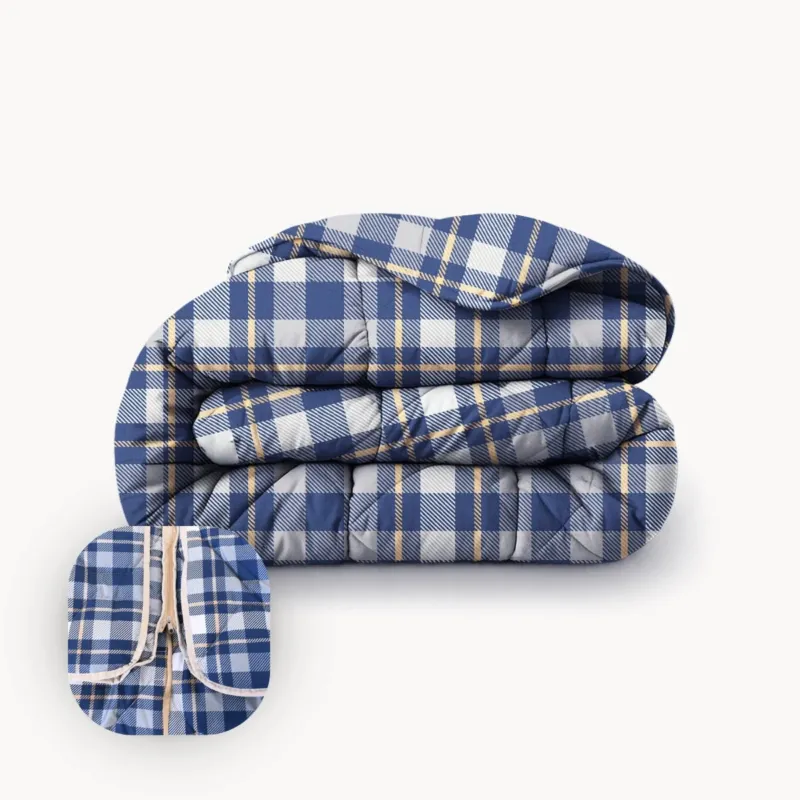 Happybed Tartan partnerdekbed met verstelbare drukknopen voor elk seizoen, naadloze warmte en microvezel comfort
