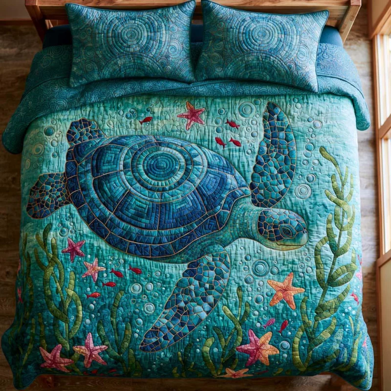 Turtle Blue Horizon Bamboo Quilt Bedding Set