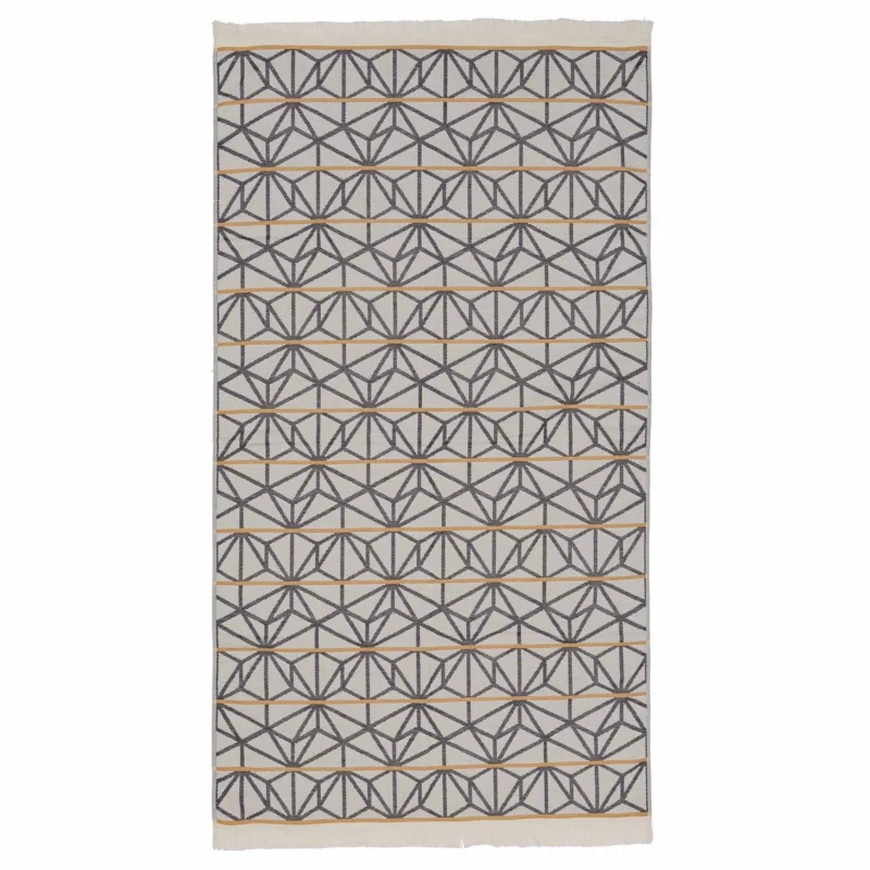 Arade beach towel, natural white & dark blue & mustard, 100% cotton