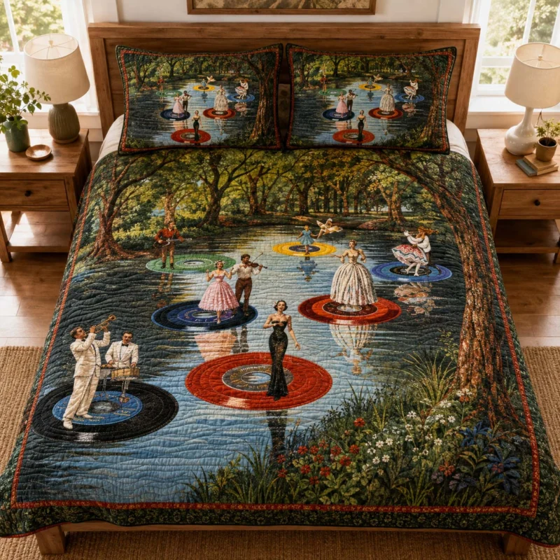 Vinyl River Serenade Bamboo Quilt Bedding Set
