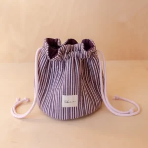 Cotton Wash Bag in Burgundy Stripe by TBCo with drawstring closure shown in gallery position 1 portrait view