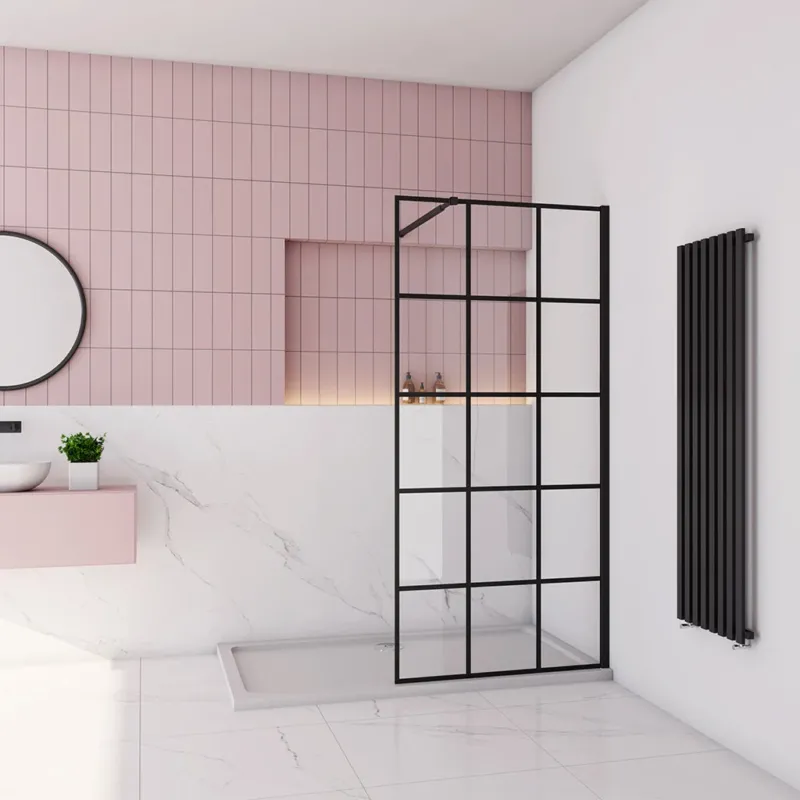 Glas Duschwand für Walk-in Duschen 8mm NANO Glas 140 x H.200 cm mit 73-120cm Stabilisationsstange