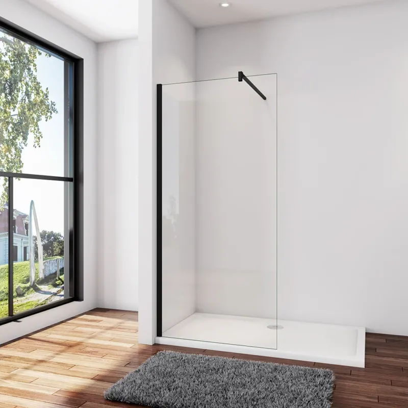 Walk In Duschtrennwand 160 x H.200 cm 8mm NANO Glas Stabistange 140 cm Schwarz Duschhaus
