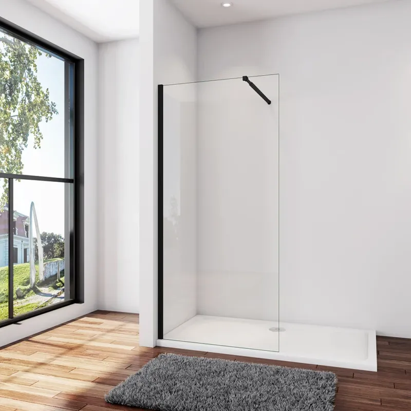 Walk In Duschwand Dusche 85 x H.200 cm 8mm NANO Glas Schwarz Stabistange 73-120 cm Duschhaus