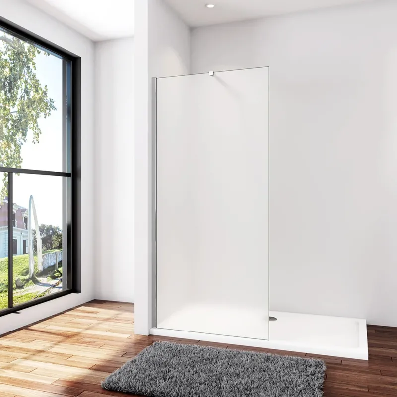Duschwand Duschabtrennung 90 x H.200 cm 10mm Glas mit Glasschutzfolie Aluminium Stabistange 73-120 cm Duschhaus