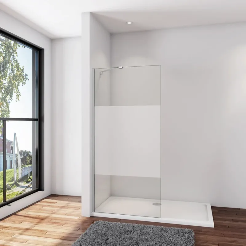 Walk In Dusche Duschwand 90 x H.200 cm 8mm Glas mit Glasschutzfolie Aluminiumprofil Duschhaus