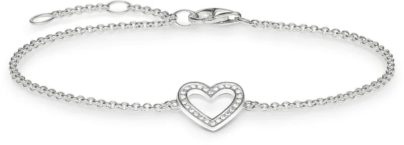 Armband aus 925 Sterlingsilber mit feinem Kettenglied und Herzanhänger mit Steinchen