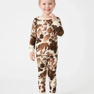 Trendy Cowhide Bamboo Two Piece Long Sleeve Pajama Set